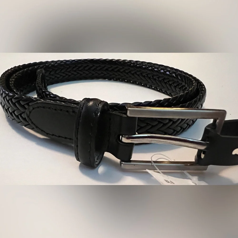 NWT Mens Black Leather Braided Belt Size Small 38”